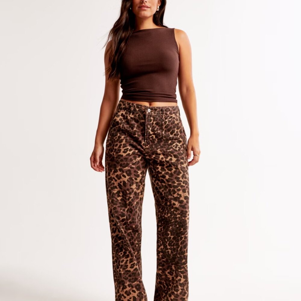 Abercrombie & Fitch Brown Leopard Print Cropped Jeans - Picture 5 of 6